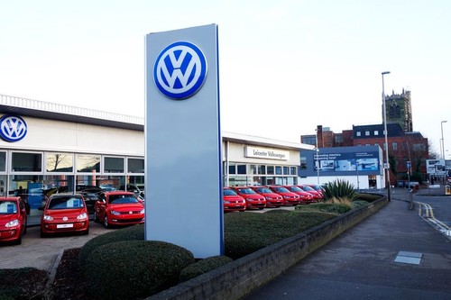 VW car dealership in Leicester, UK.