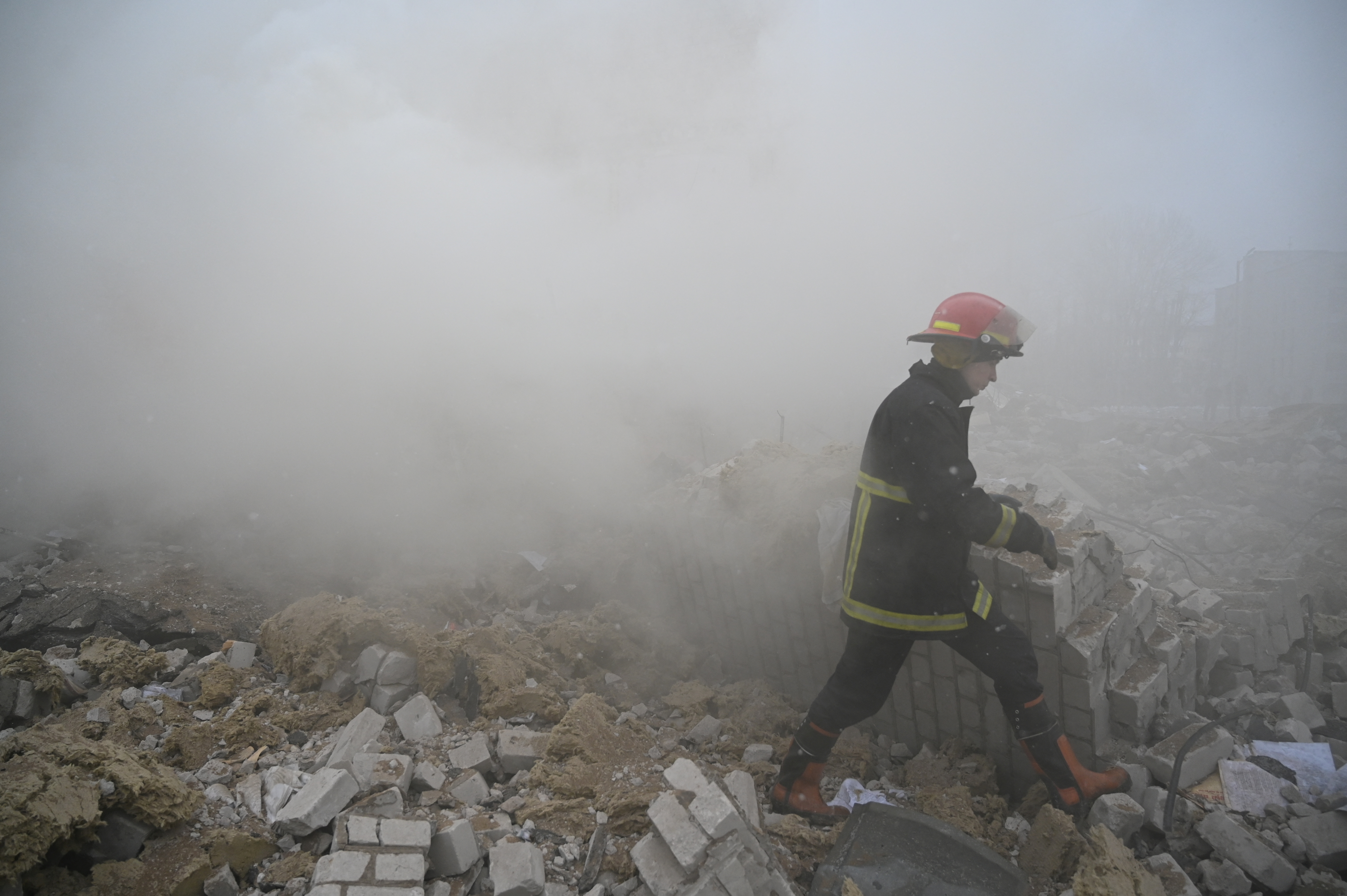 A view shows a destroyed school building in Zhytomyr
