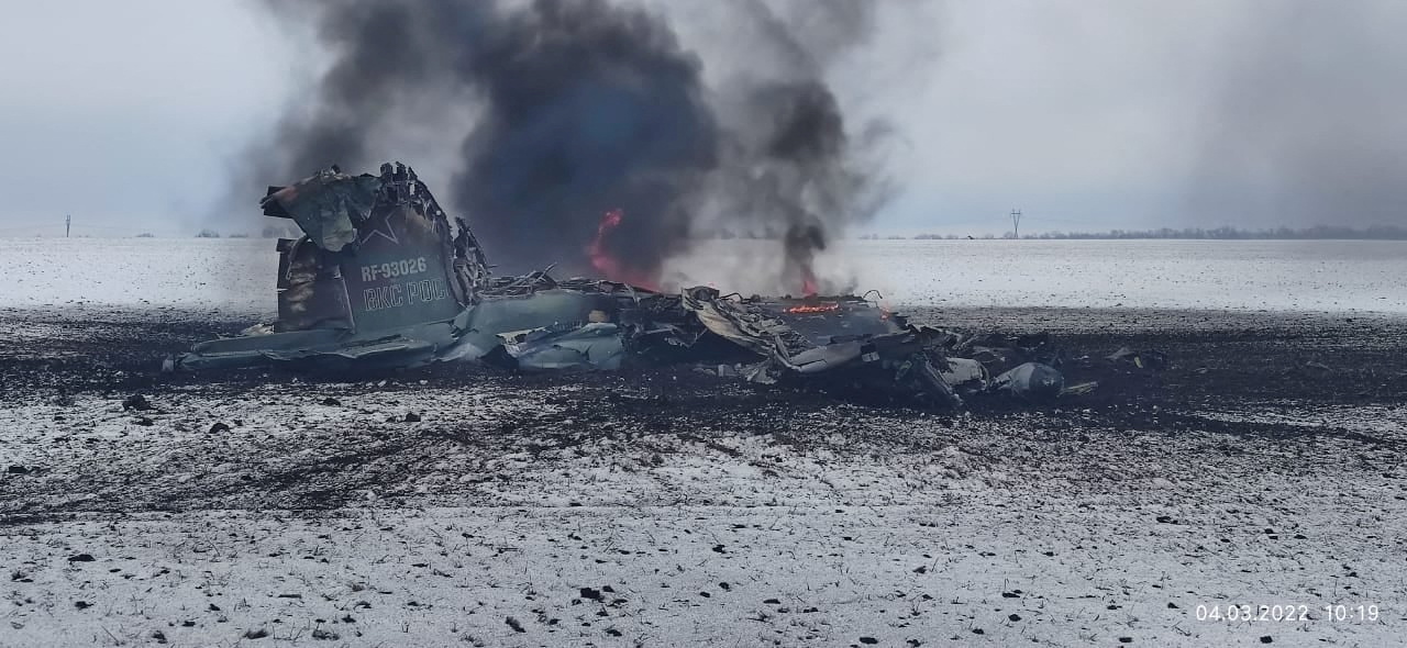 A view shows the wreckage of an aircraft in the Donetsk region