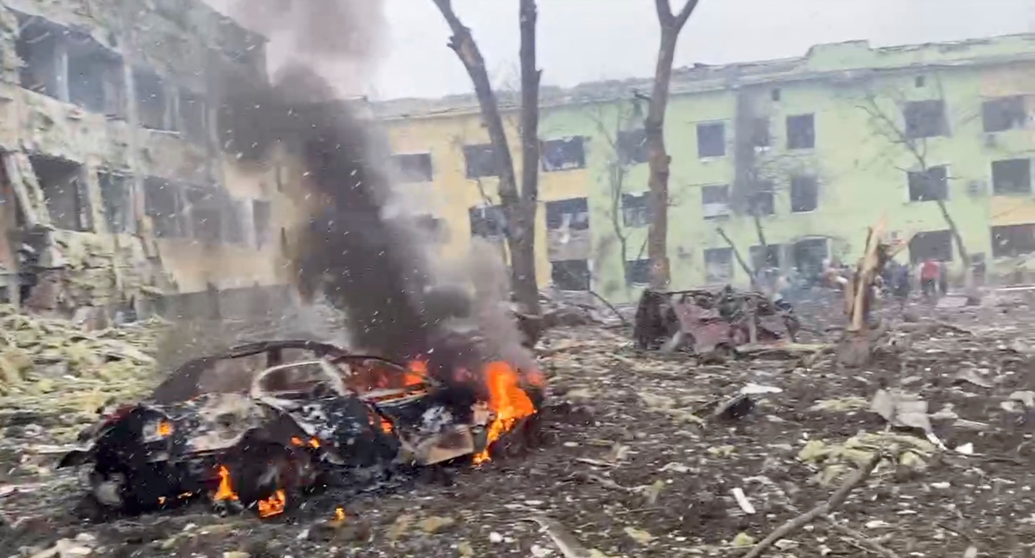 Destruction of children's hospital as Russia's invasion of Ukraine continues, in Mariupol