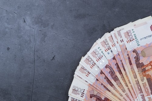 Russian money banknotes background.