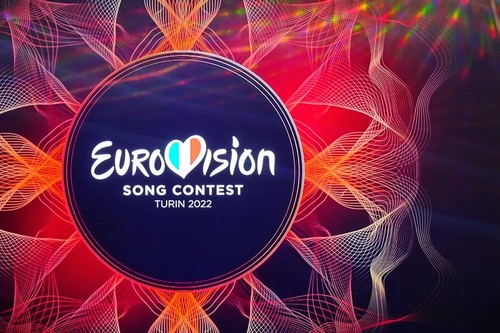 Eurovision Song Contest logo. The 66th edition will be held in Turin in May 2022. Turin, Italy - January 2022