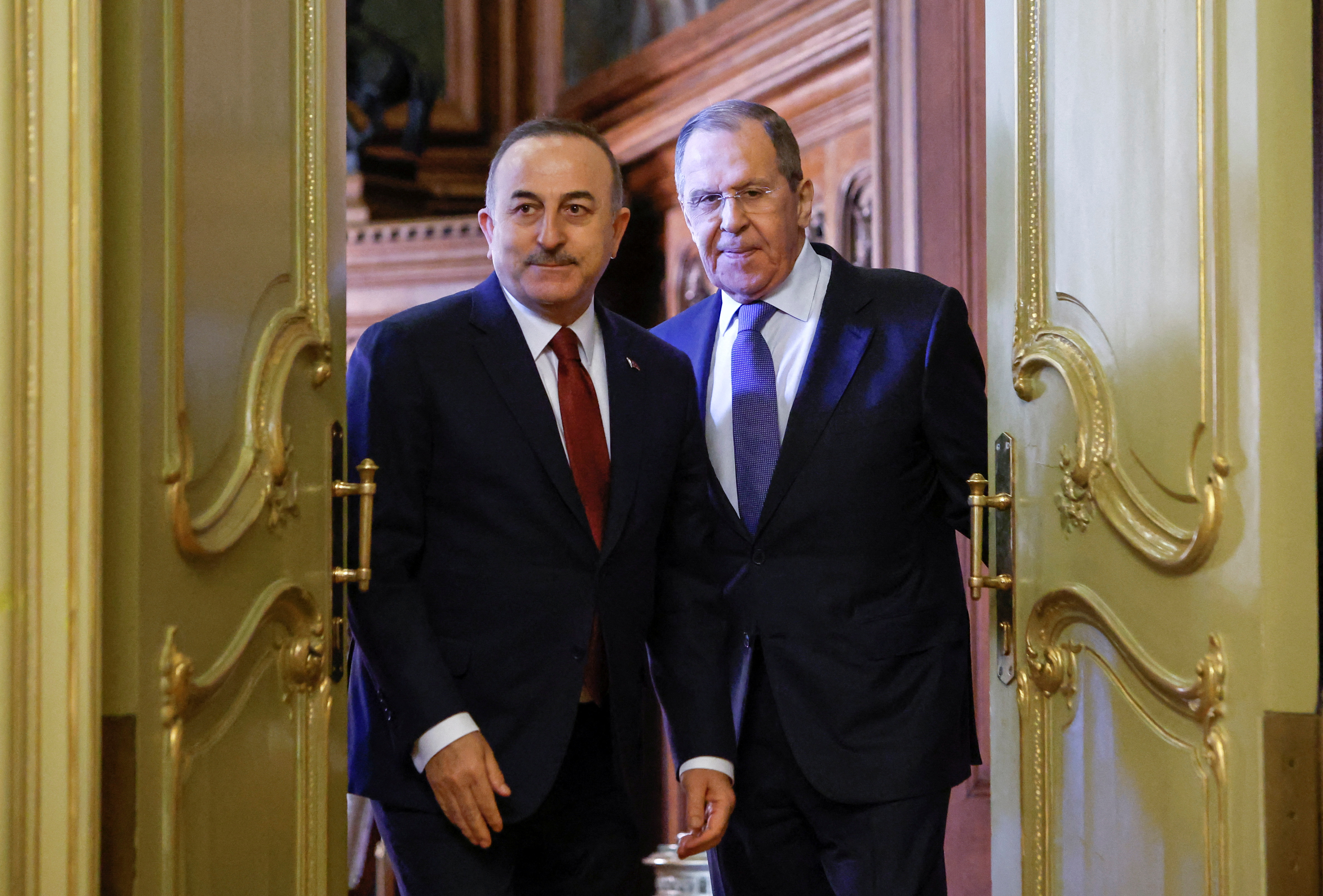Russian Foreign Minister Lavrov and Turkish Foreign Minister Cavusoglu attend a news conference in Moscow