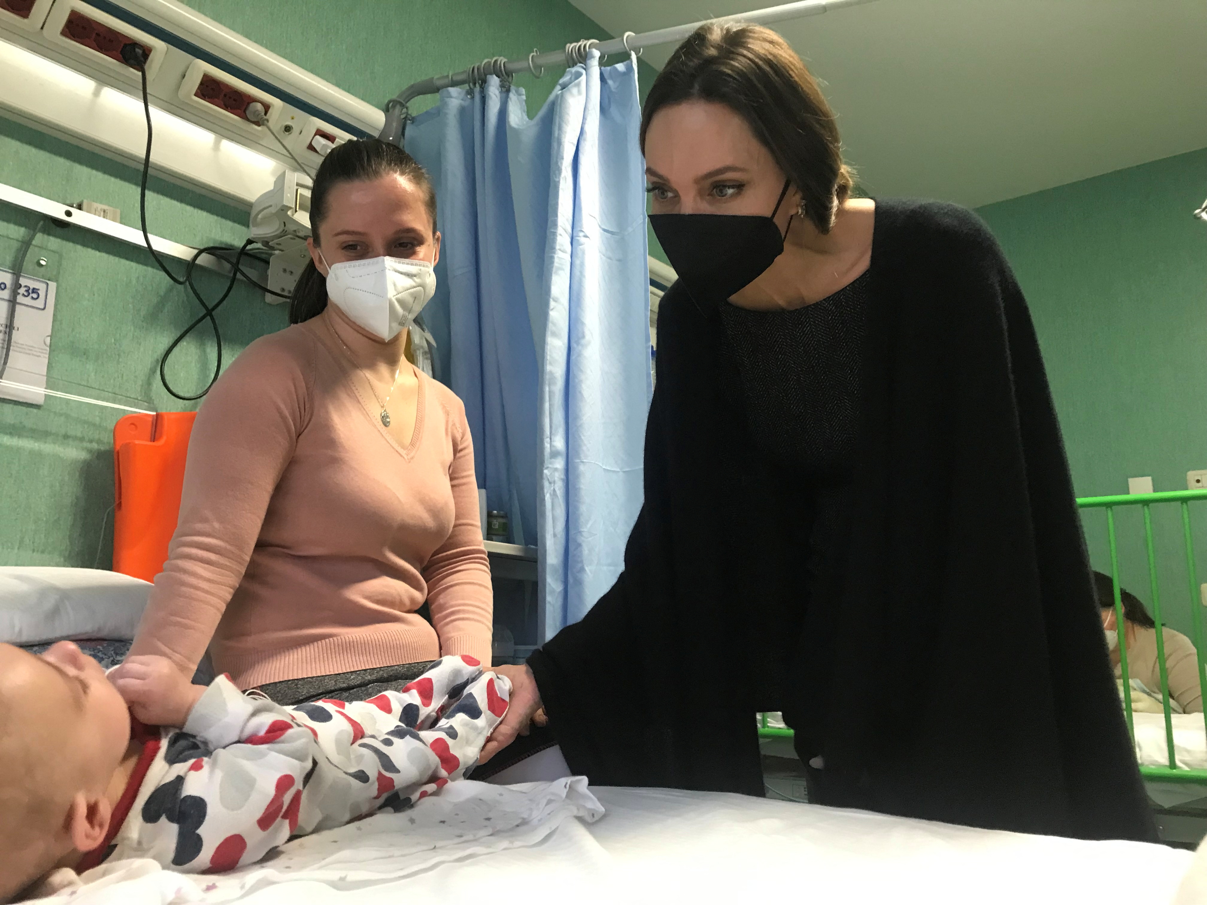 Actress Angelina Jolie visits young patients from Ukraine at hospital in Rome