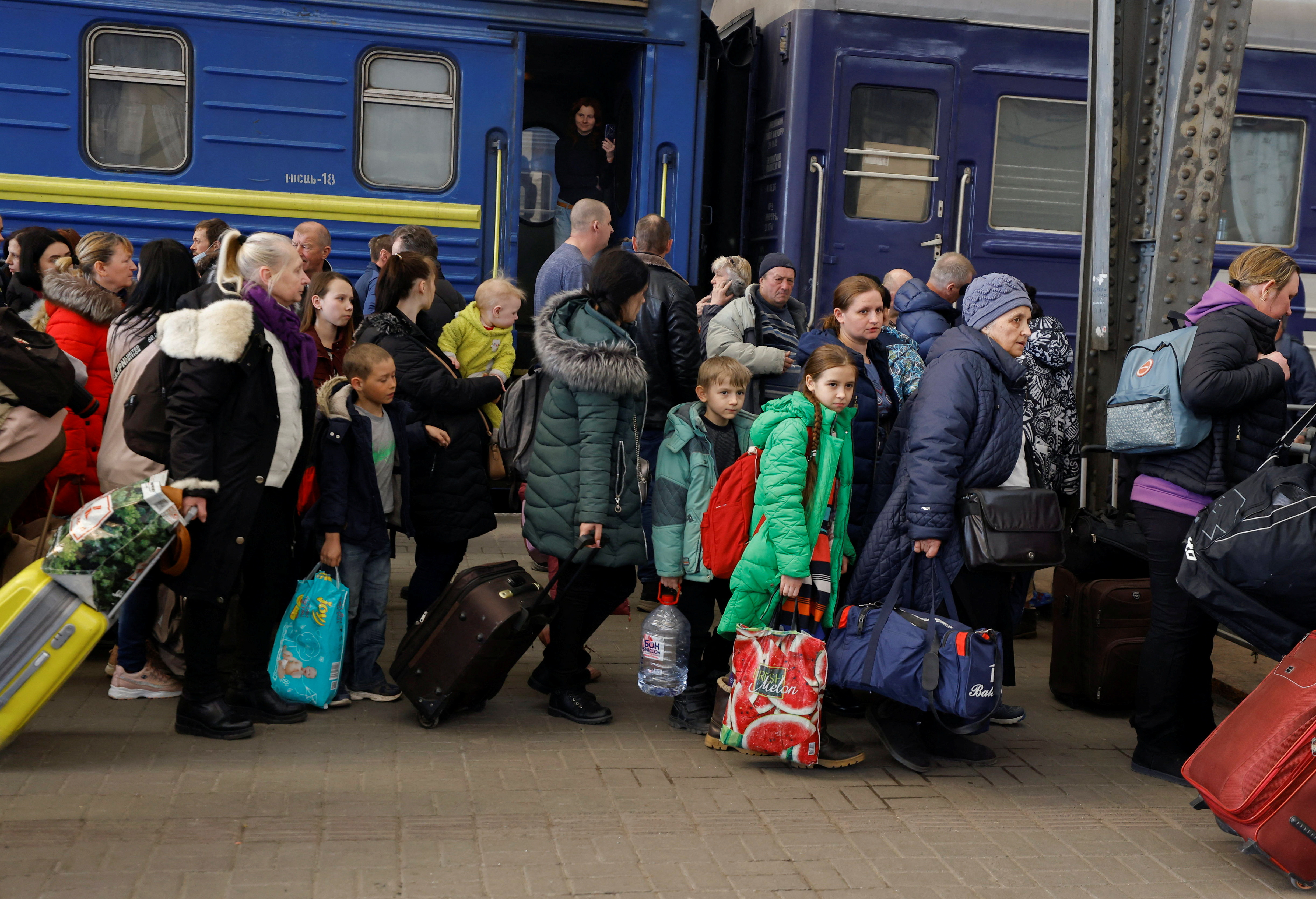 People fleeing Russia's invasion of Ukraine, in Lviv