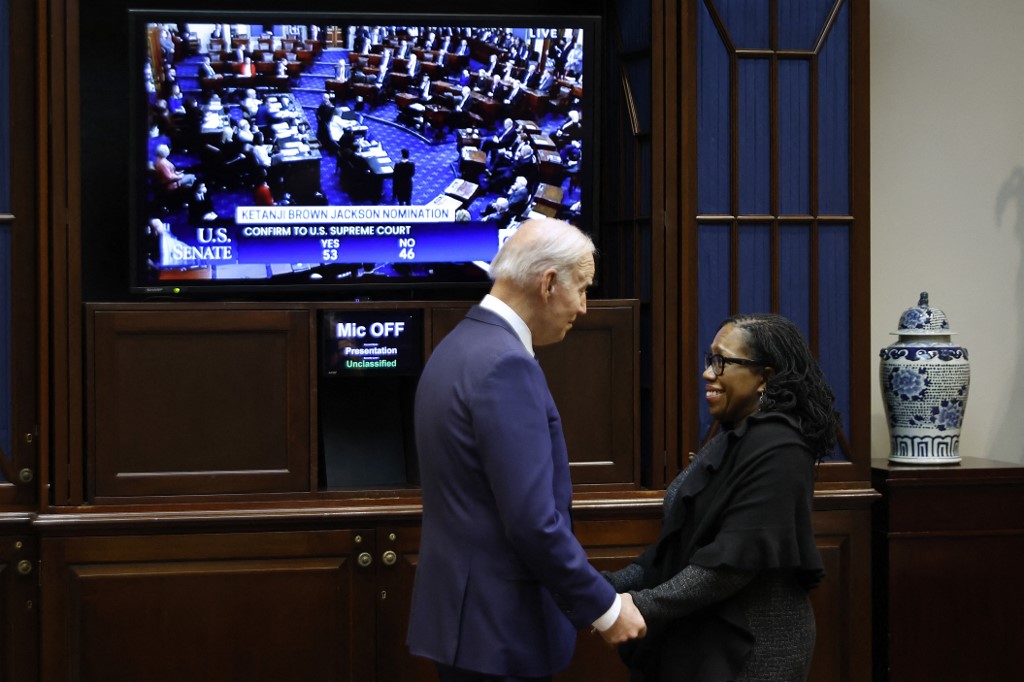 President Biden And Ketanji Brown Jackson Watch As Senate Votes On Supreme Court Nomination