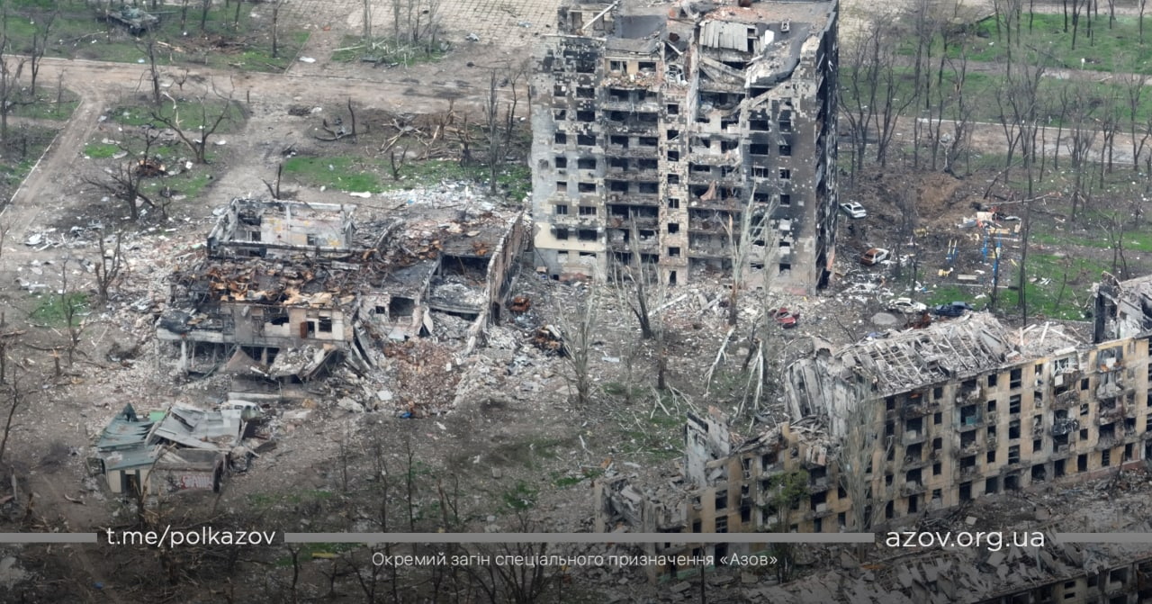 Aerial view of damaged buildings, amid Russia's invasion of Ukraine, in Mariupol
