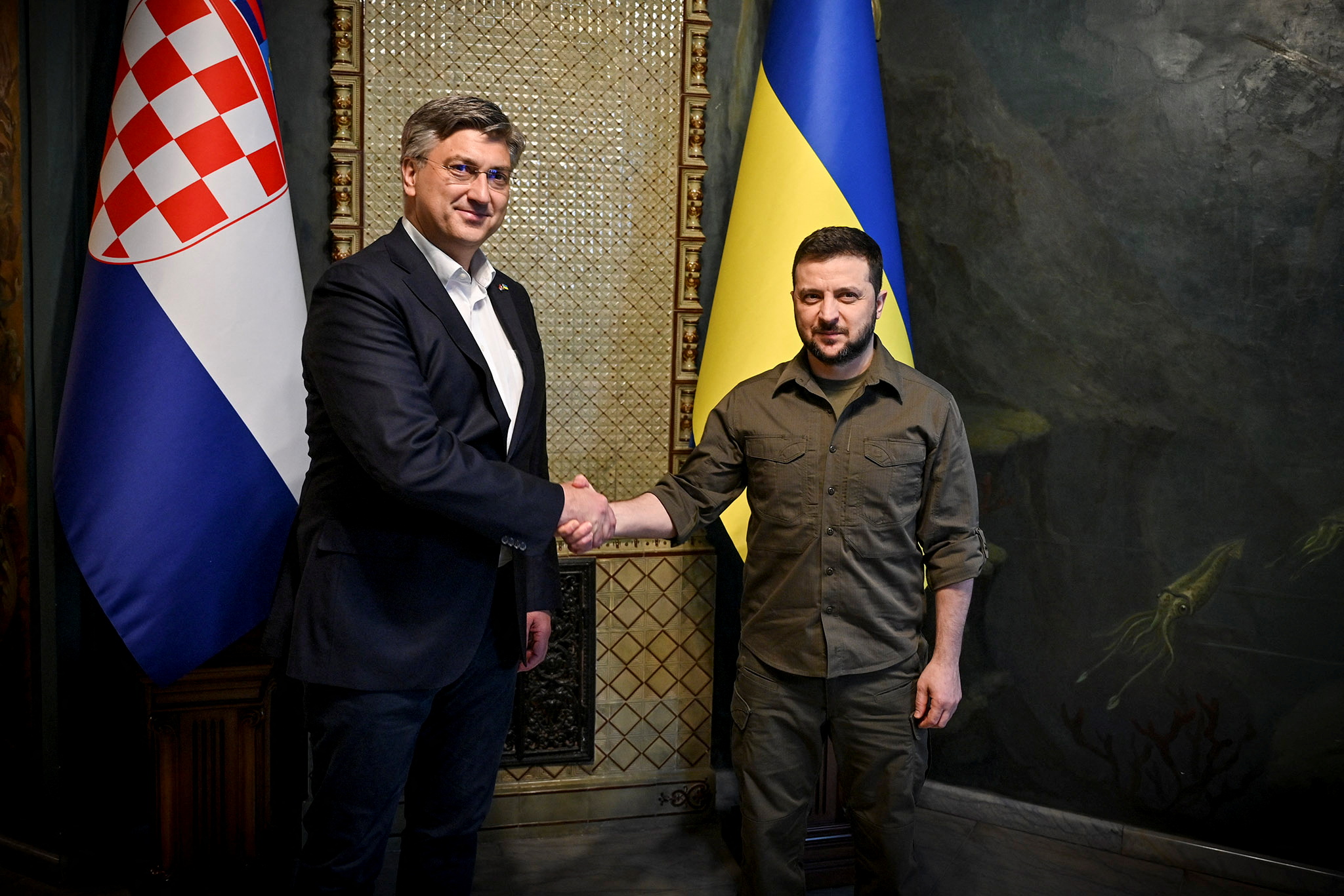 Croatian PM Plenkovic attends a meeting with Ukraine's President Zelenskiy, in Kyiv