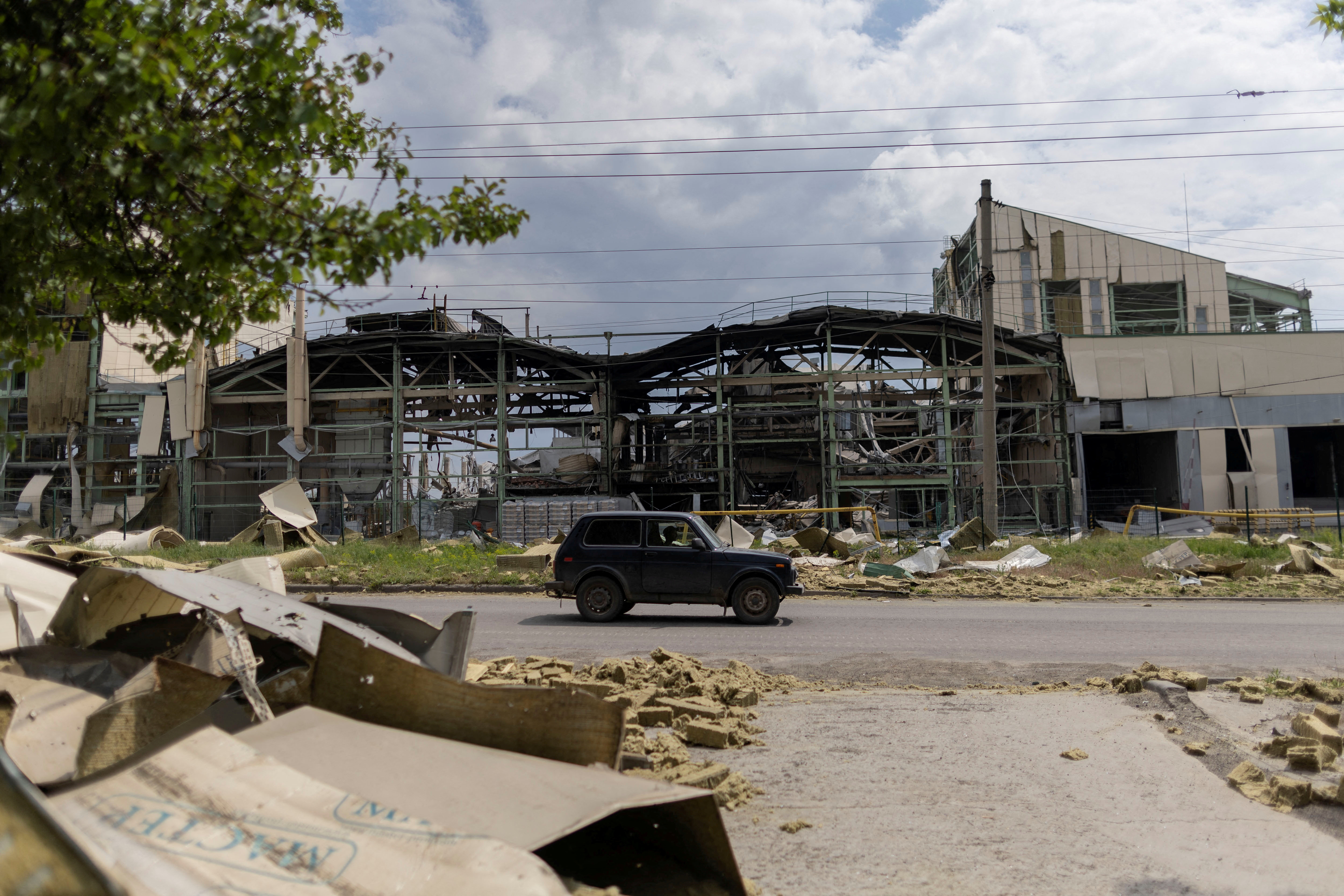 A destroyed factory is seen after a bomb strike in Bakhmut