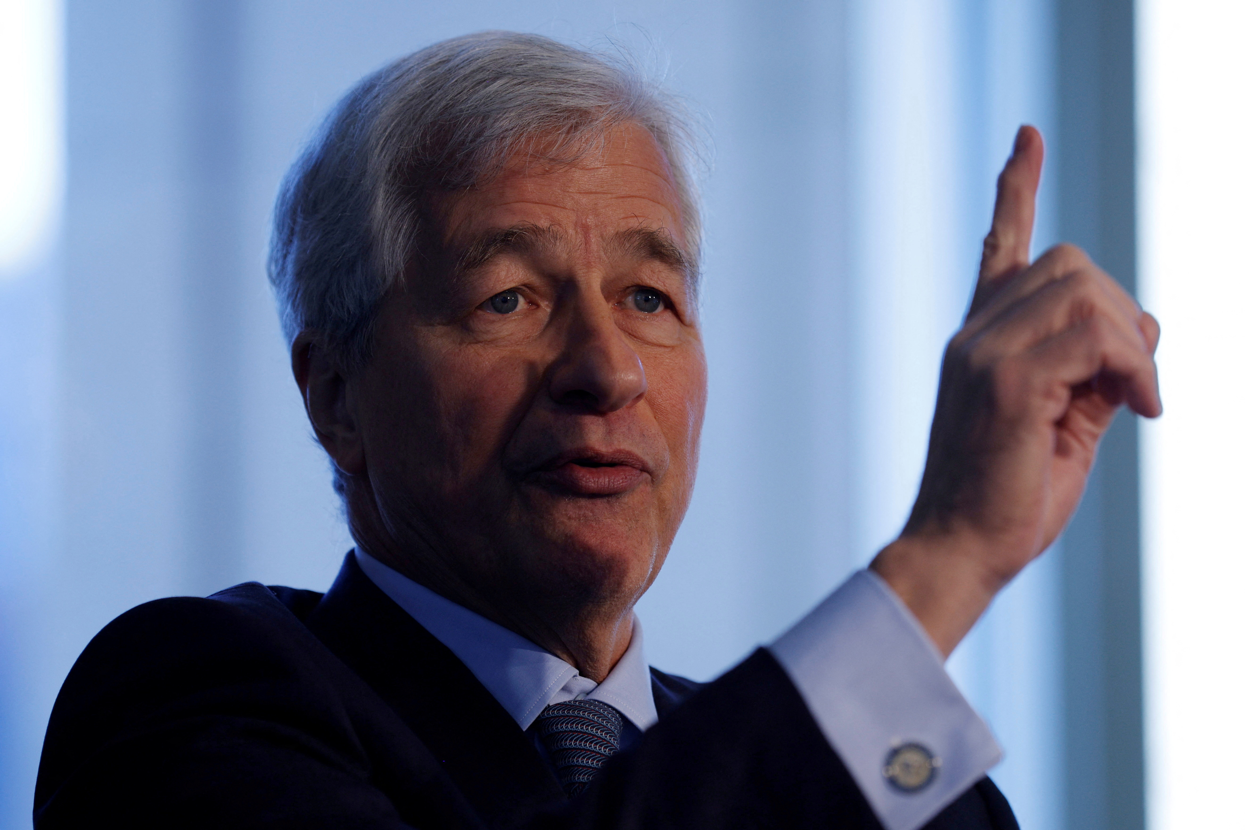 FILE PHOTO: JP Morgan CEO Jamie Dimon speaks in Boston