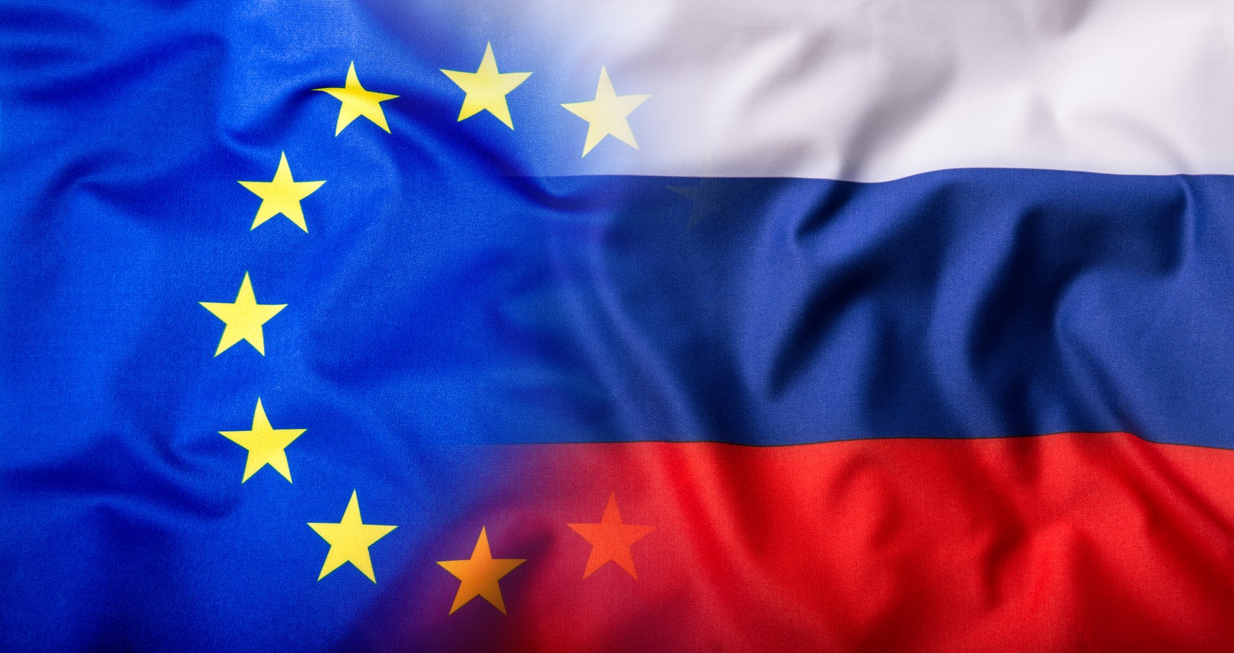 EU and Russia. EU Flag and Russia flag mixed