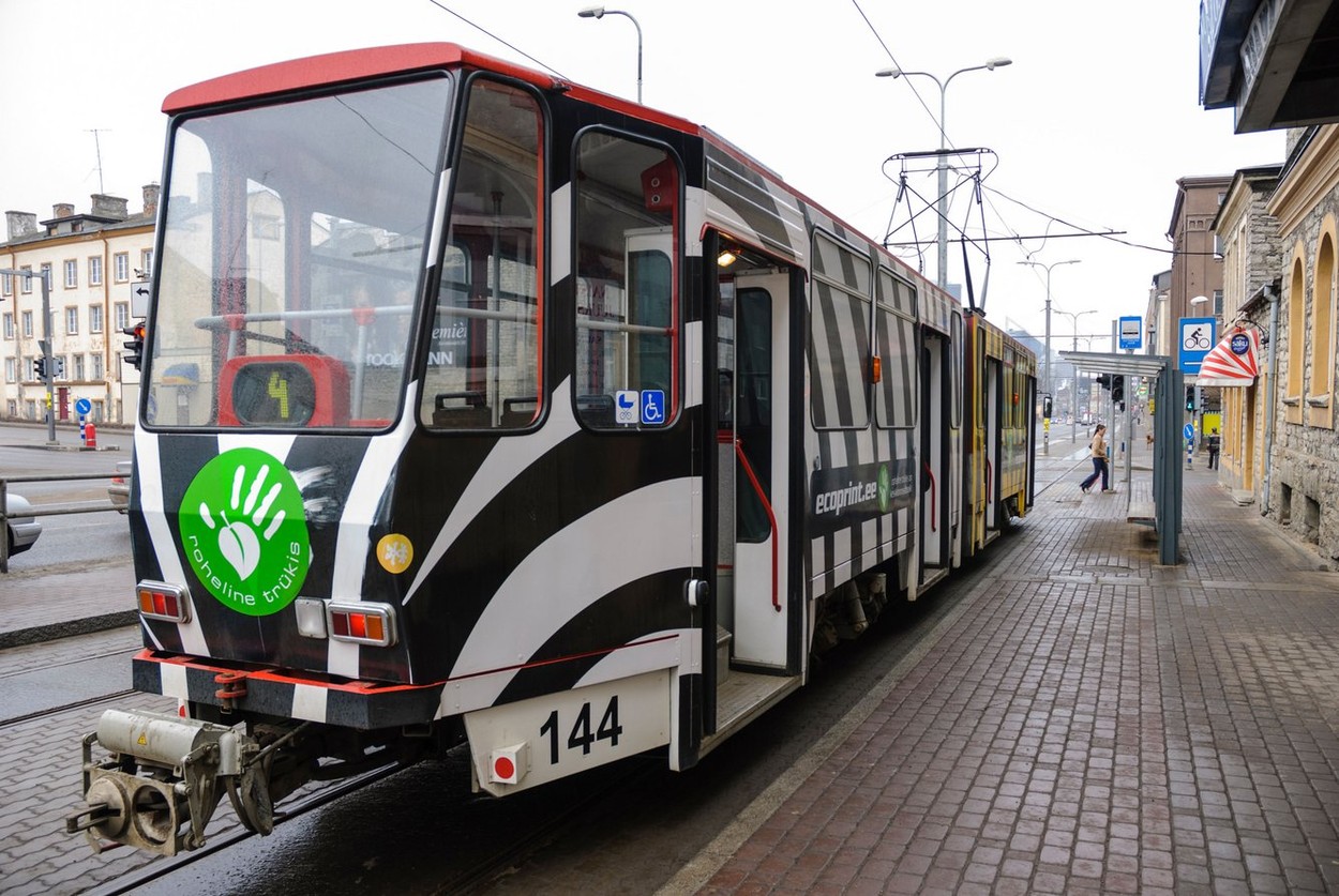 Older style tram, in service, characteristic of many East European cities, talinn