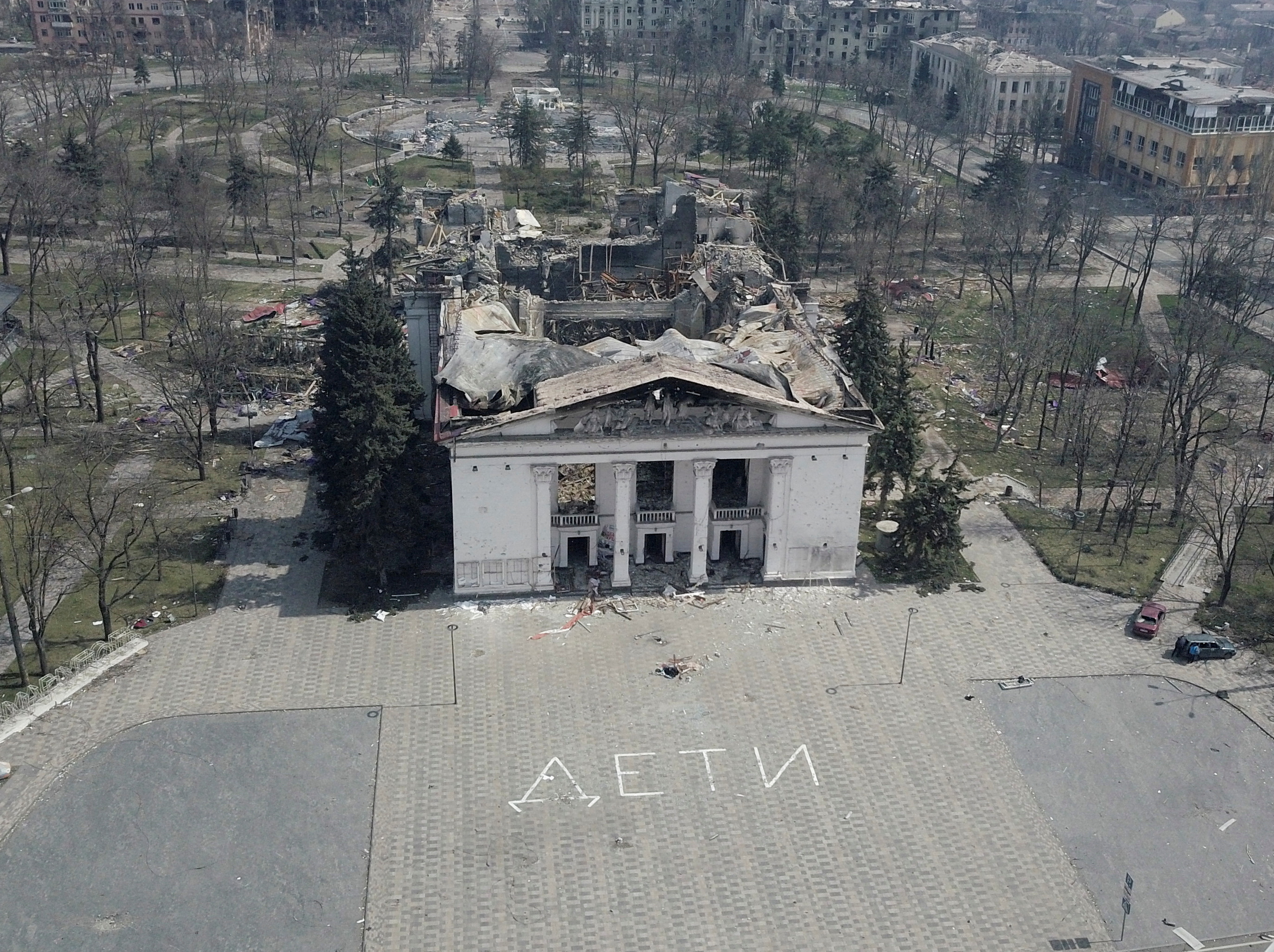 FILE PHOTO: A view shows the building of a destroyed theatre in Mariupol