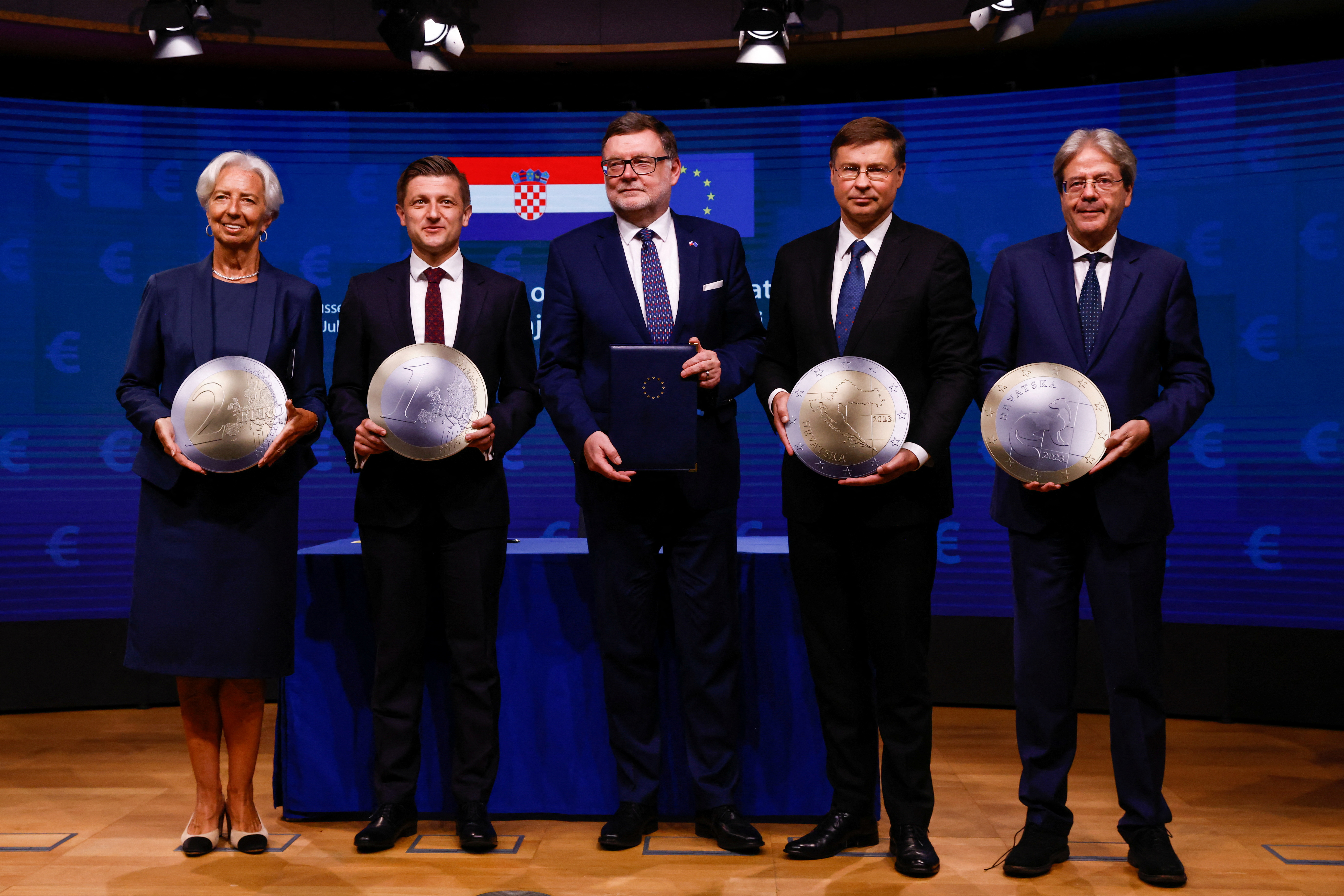 The signing ceremony on the adoption of the euro by Croatia, in Brussels