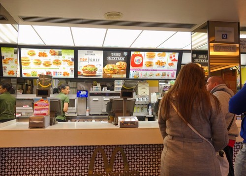 Counter at Mcdonald's restaurant in Malaga, Spain.