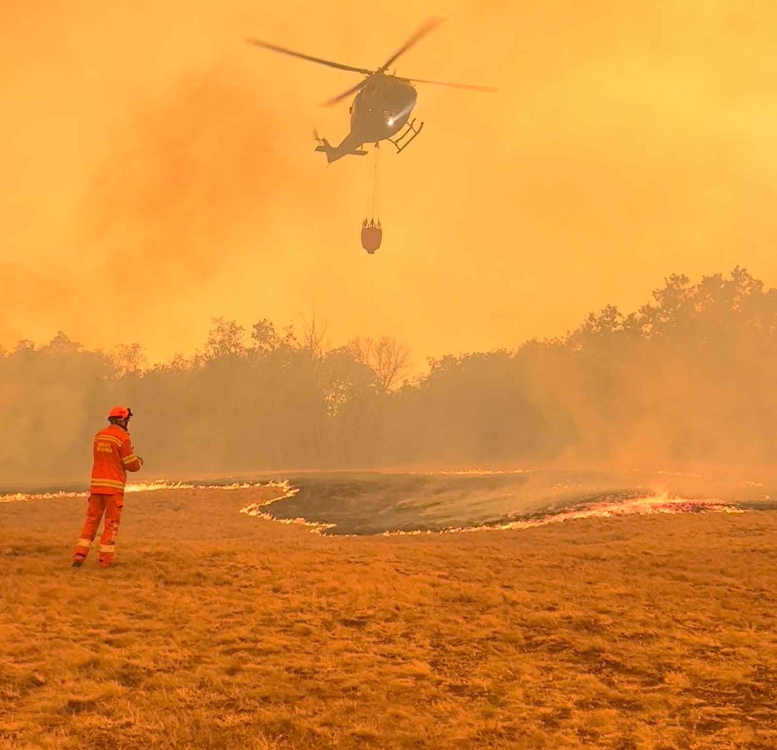 Firefighters try to extinguish a wildfire in Slovenia