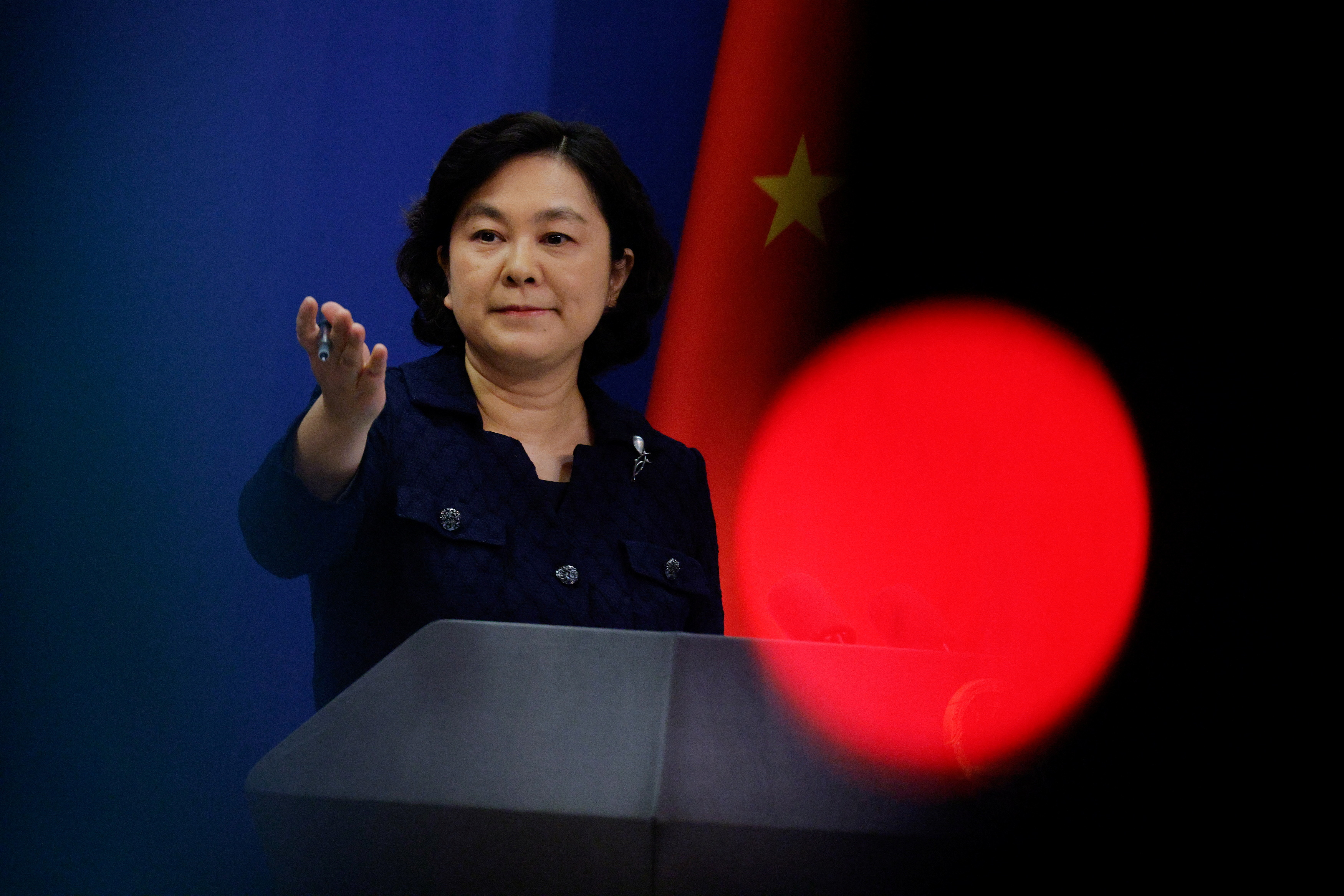 Chinese Foreign Ministry spokesperson Hua Chunying attends a news conference in Beijing