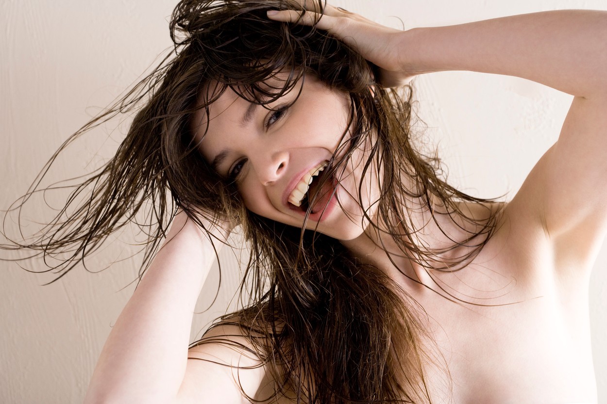 happy woman with wet hair