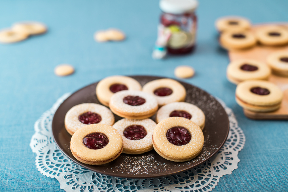 Cookies,With,Jam,,Biscuits,On,A,Brown,Plate,On,A