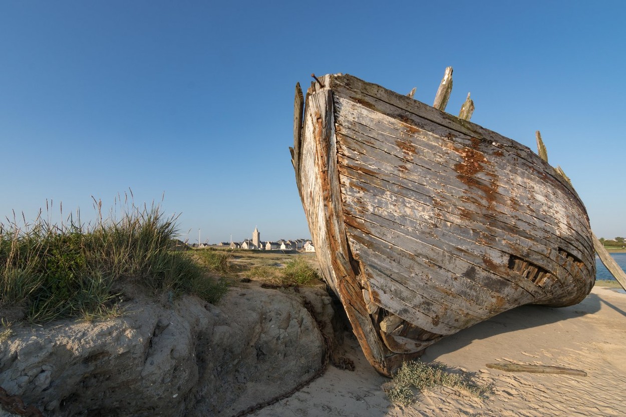 old Shipwreck at Low Tide in France, Normandy