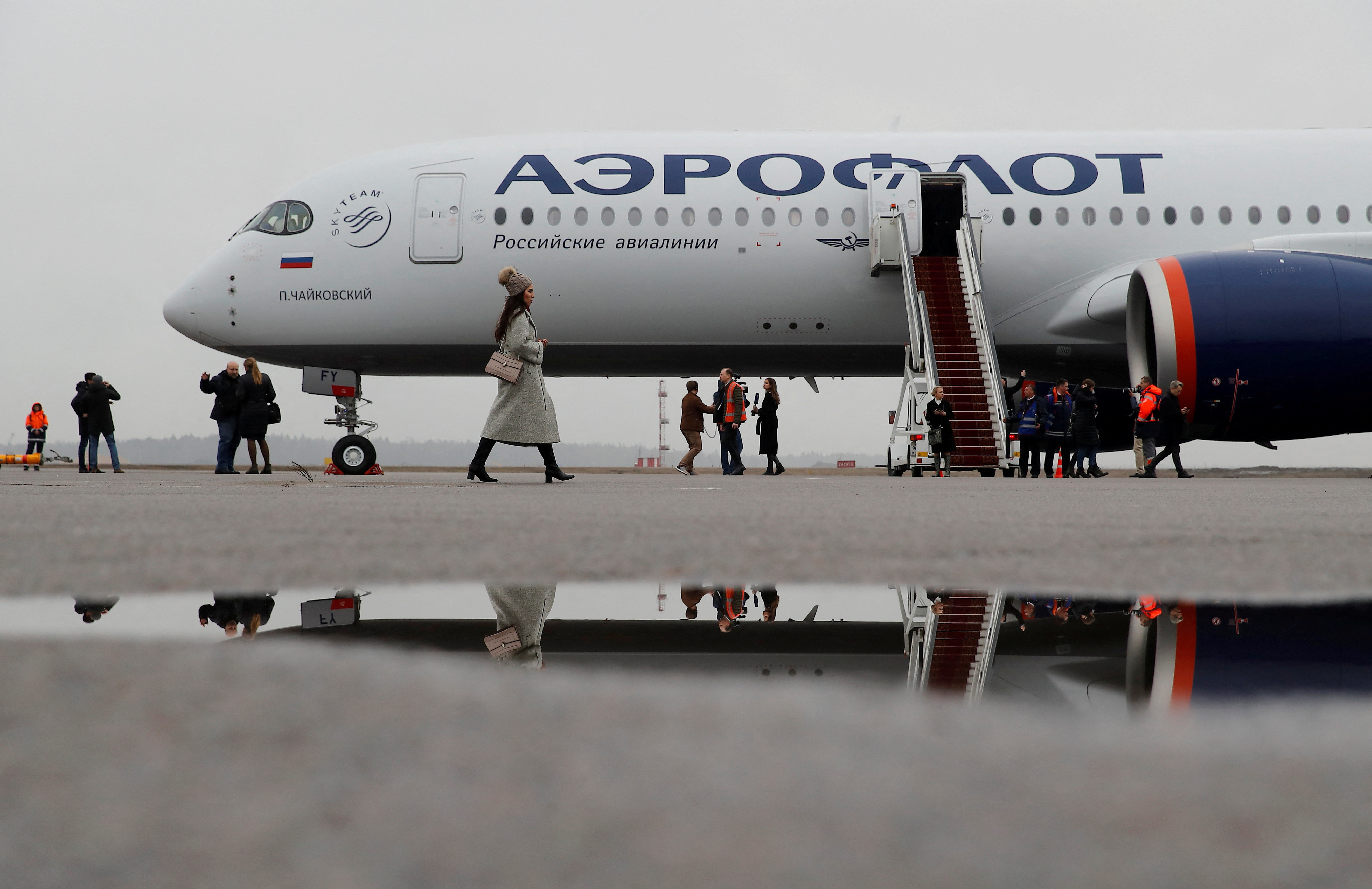 FILE PHOTO: Aeroflot presents its first Airbus A350-900 at Sheremetyevo International Airport outside Moscow