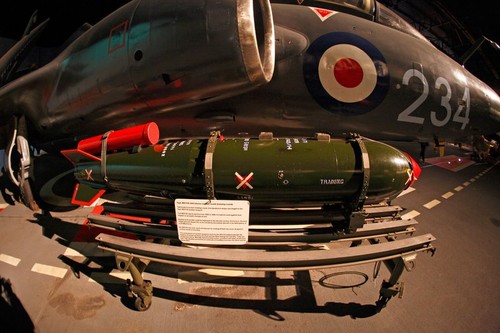 Nuclear bomb training round, in front of Buccaneer, the aircraft planned to drop it.
