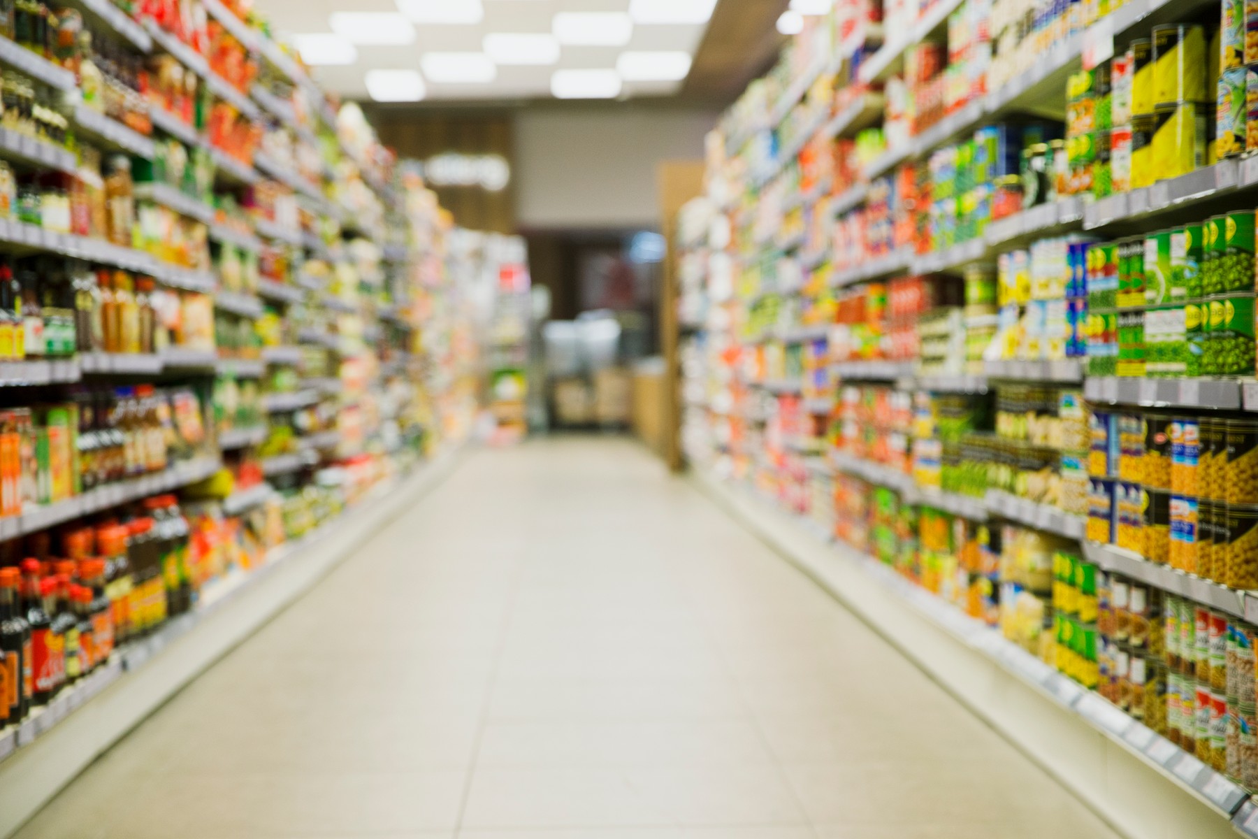 Defocussed view of grocery store aisle