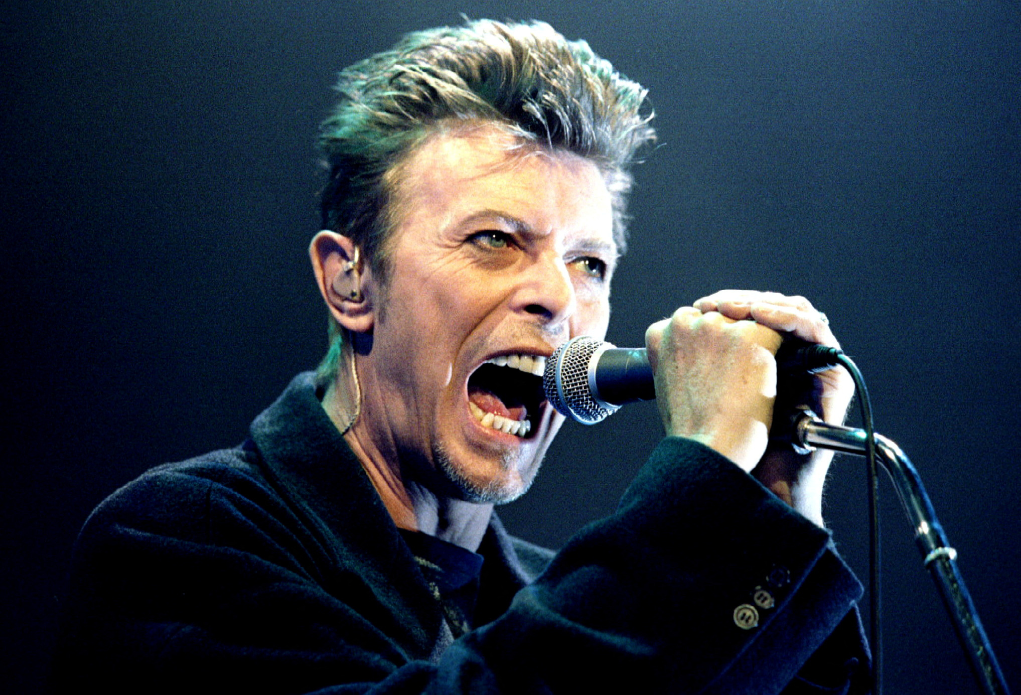 FILE PHOTO: British Pop Star David Bowie screams into the microphone as he performs on stage during his concert in Vienna