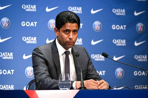 Paris, France. 05th July, 2022. Paris, France, July 5, 2022, French L1 football club Paris Saint-Germain's (PSG) President Nasser Al-Khelaifi attends a press conference after the club appointed his new coach at the Parc des Princes stadium in Paris, Franc