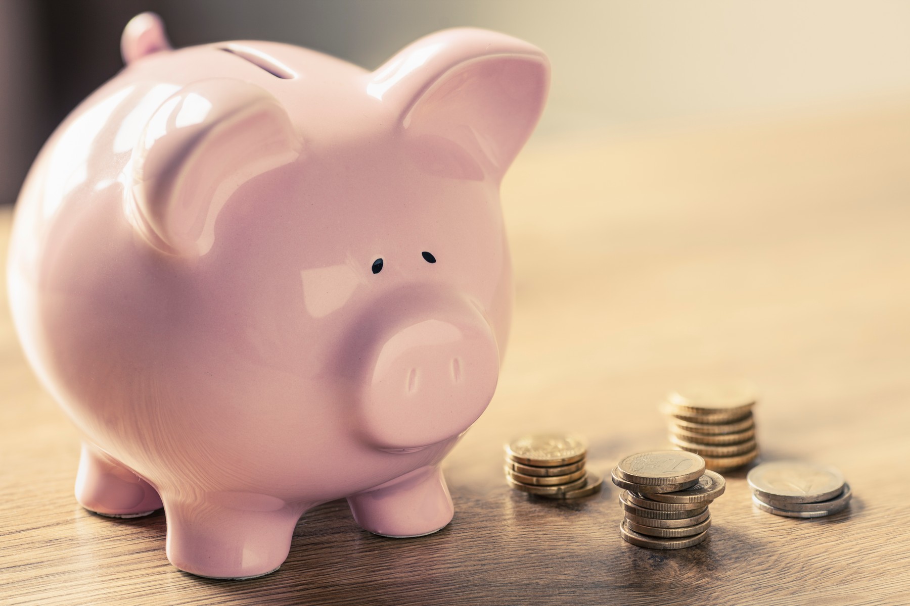 Piggy bank and coins