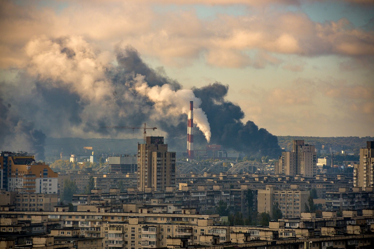 Smoke rises over Kyiv after a russian missile attacks, Ukraine - 10 Oct 2022