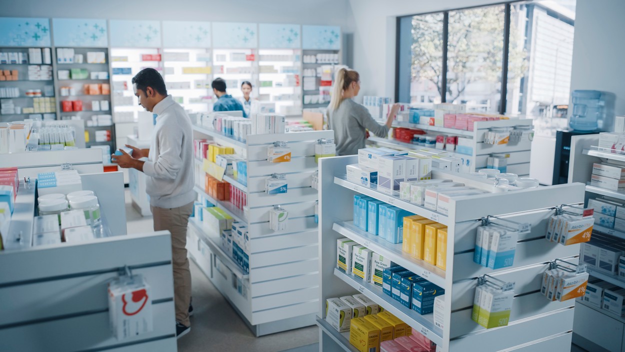 Customers browsing in a pharmacy