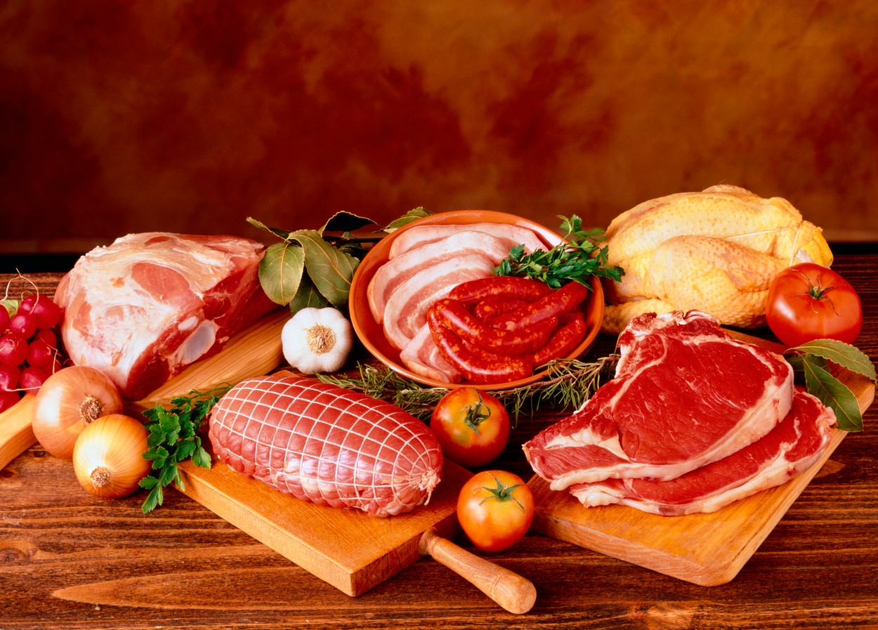 Assorted red meats, bacon, sausage and chicken