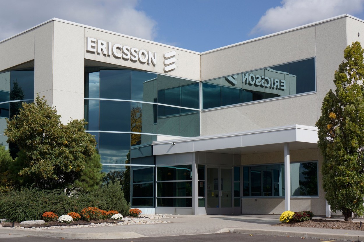Ericsson, company sign outside office, Mississauga, Ontario, Canada