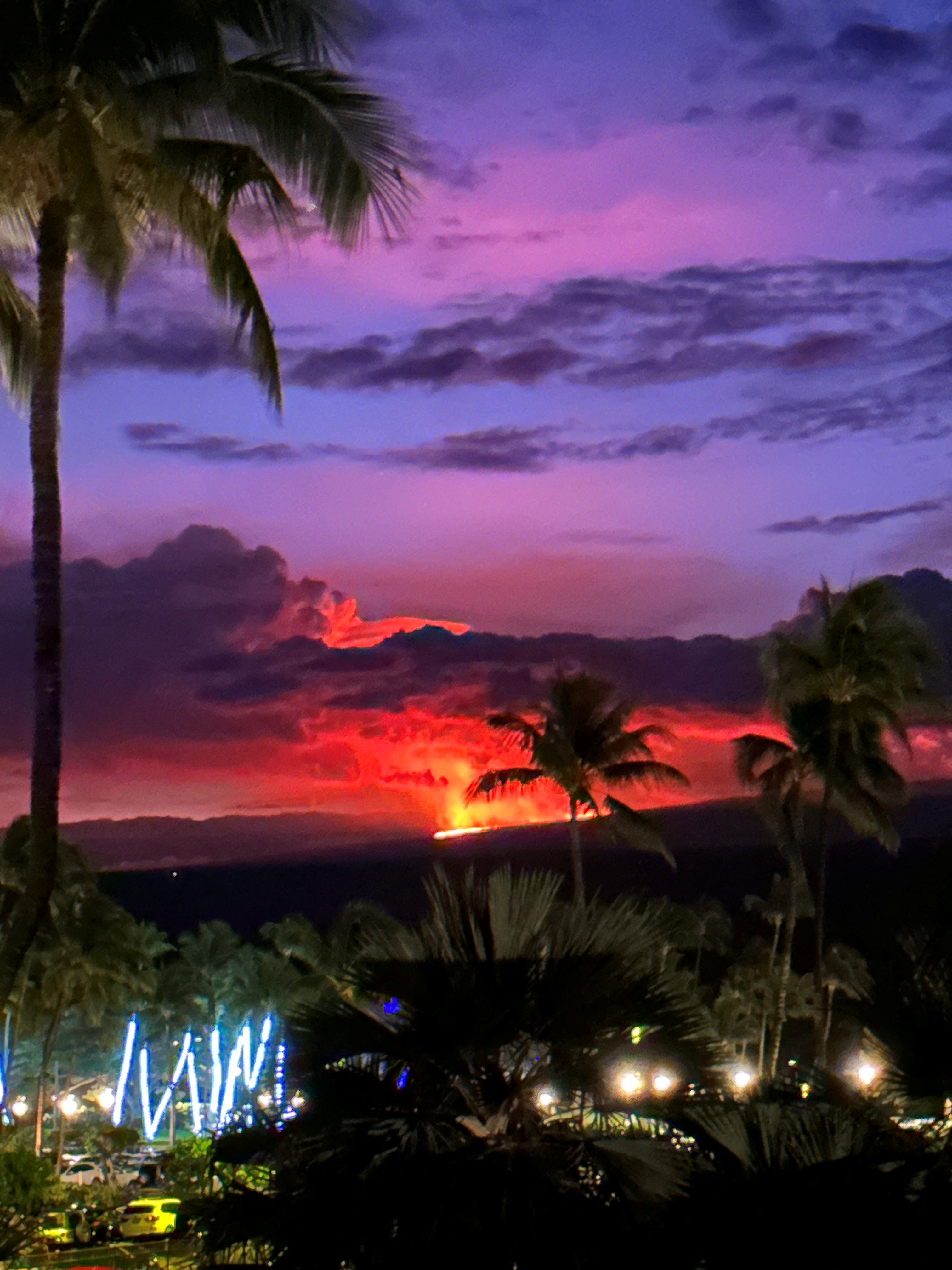 The eruption of Hawaii's Mauna Loa volcano is seen from Waikoloa Village