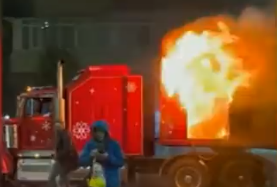 Coca Cola truck on fire
