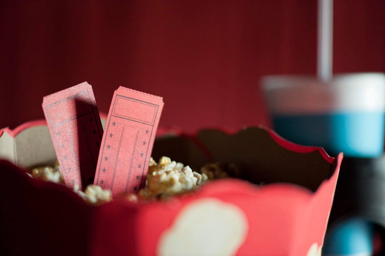 Movie tickets and popcorn