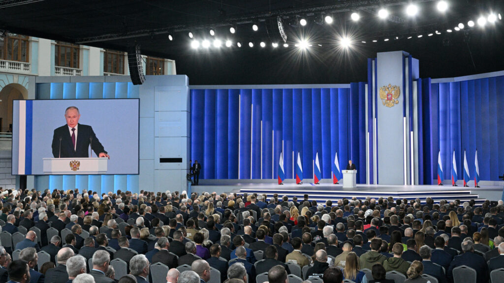 Russian President Putin delivers his annual address to the Federal Assembly in Moscow