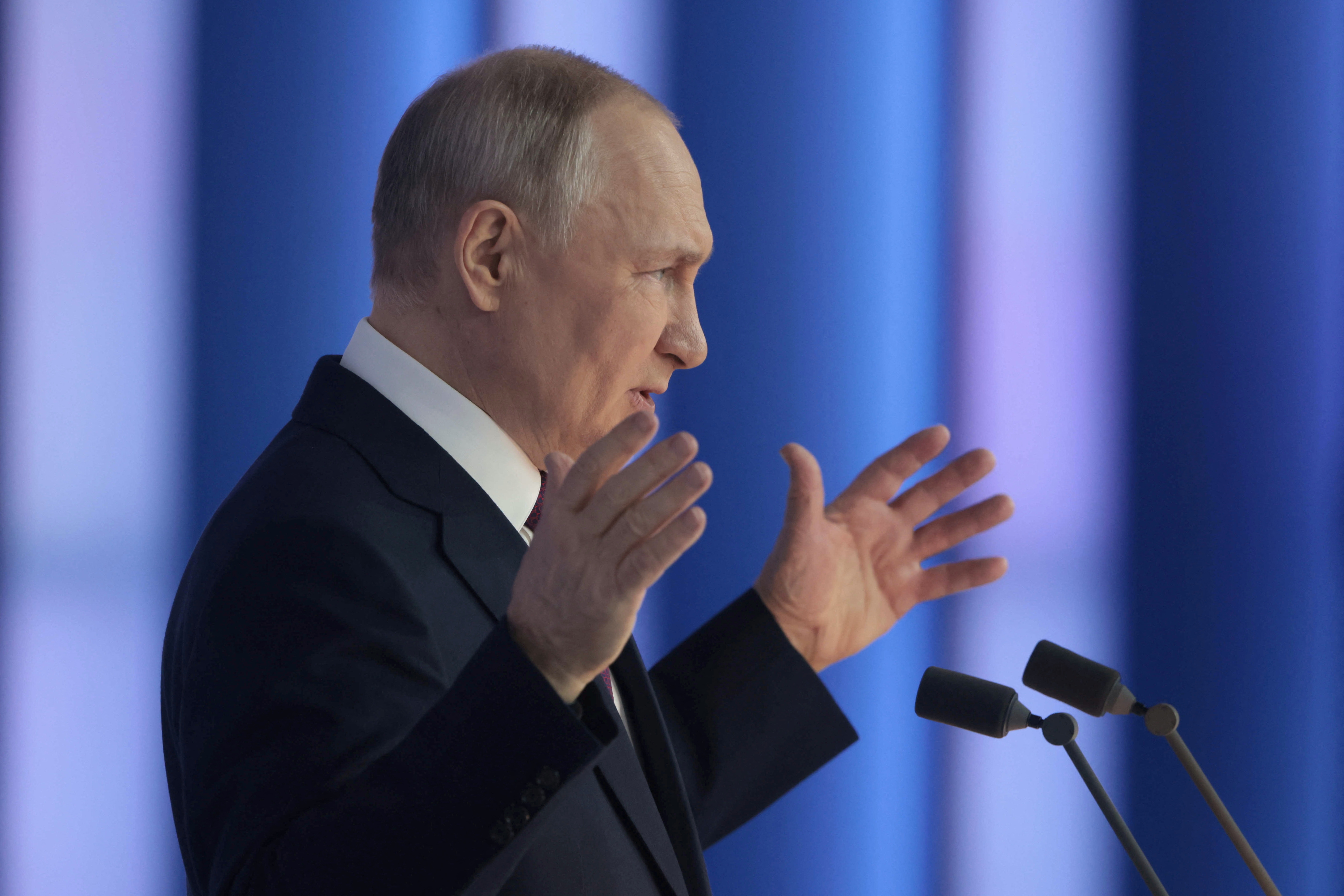 Russian President Putin delivers his annual address to the Federal Assembly in Moscow