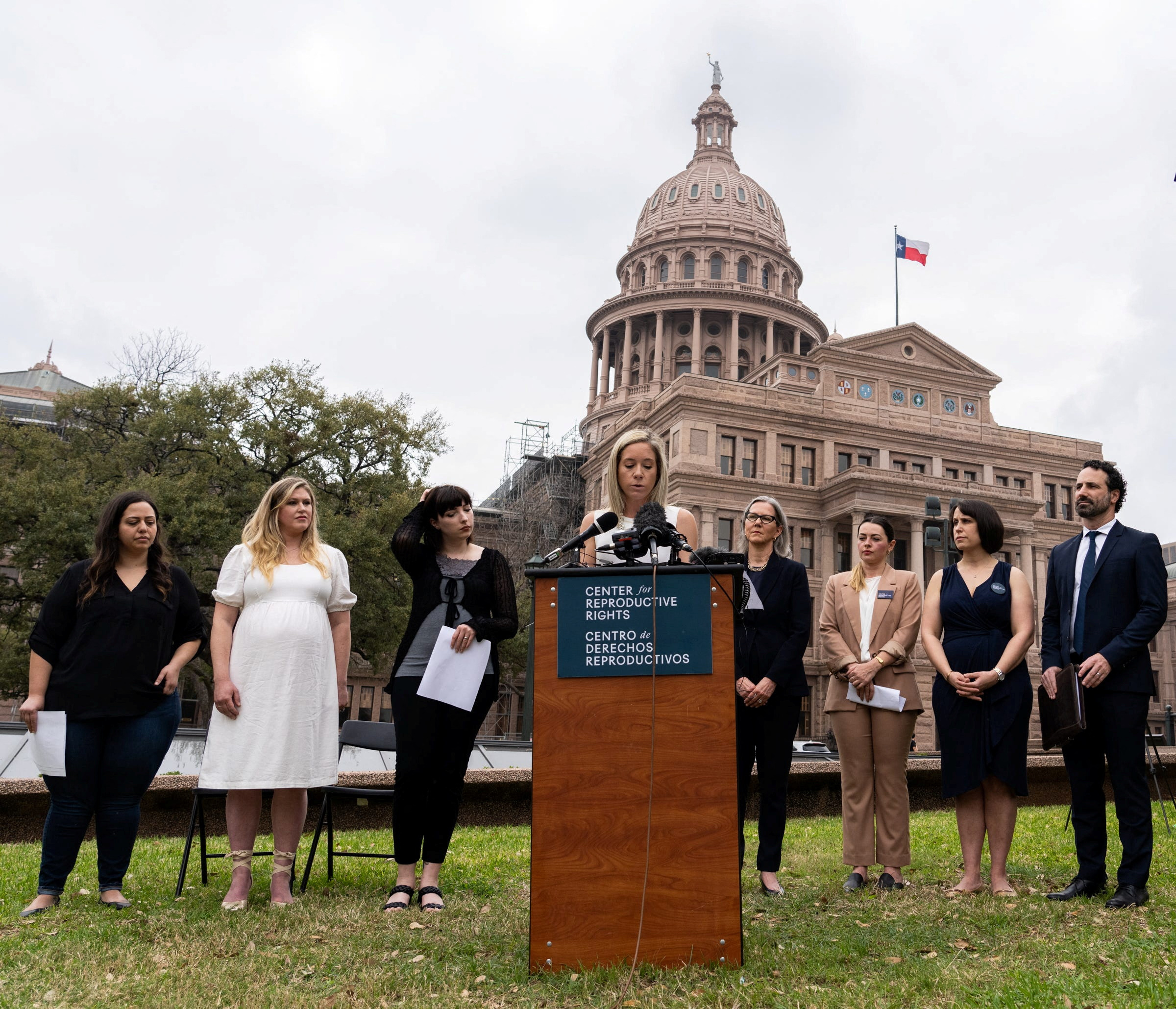 Amanda Zurawski, one of five plaintiffs in Zurawski v. State of Texas, speaks in front of the Texas State Capito