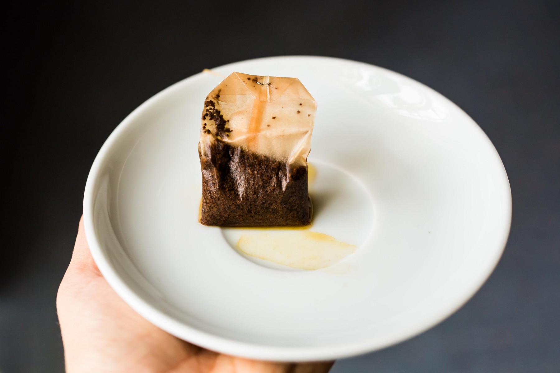 Used Tea Bag on White plate