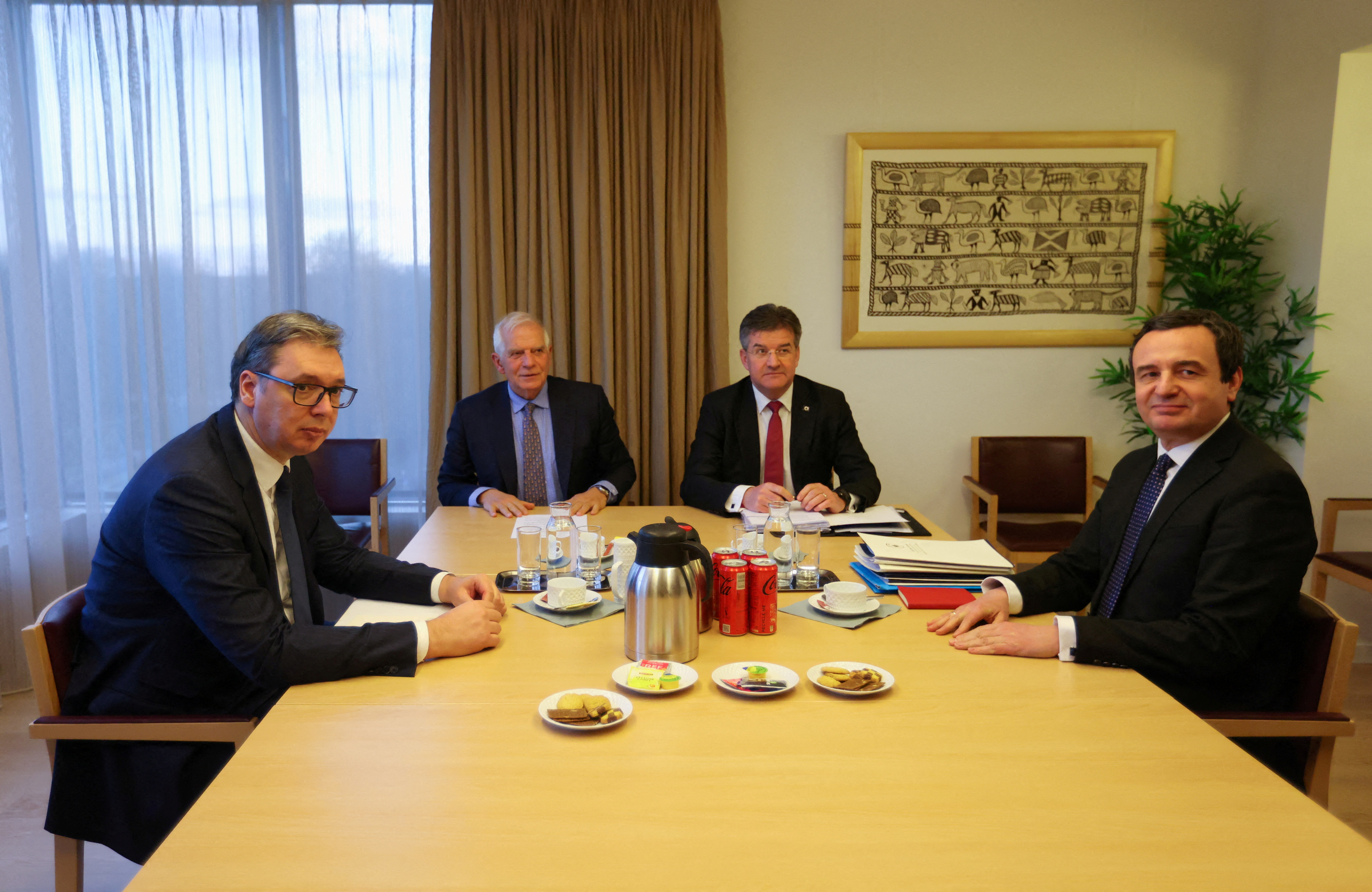 Serbian President Vucic, Kosovar PM Kurti and EU foreign policy chief Borrell attend talks in Brussels