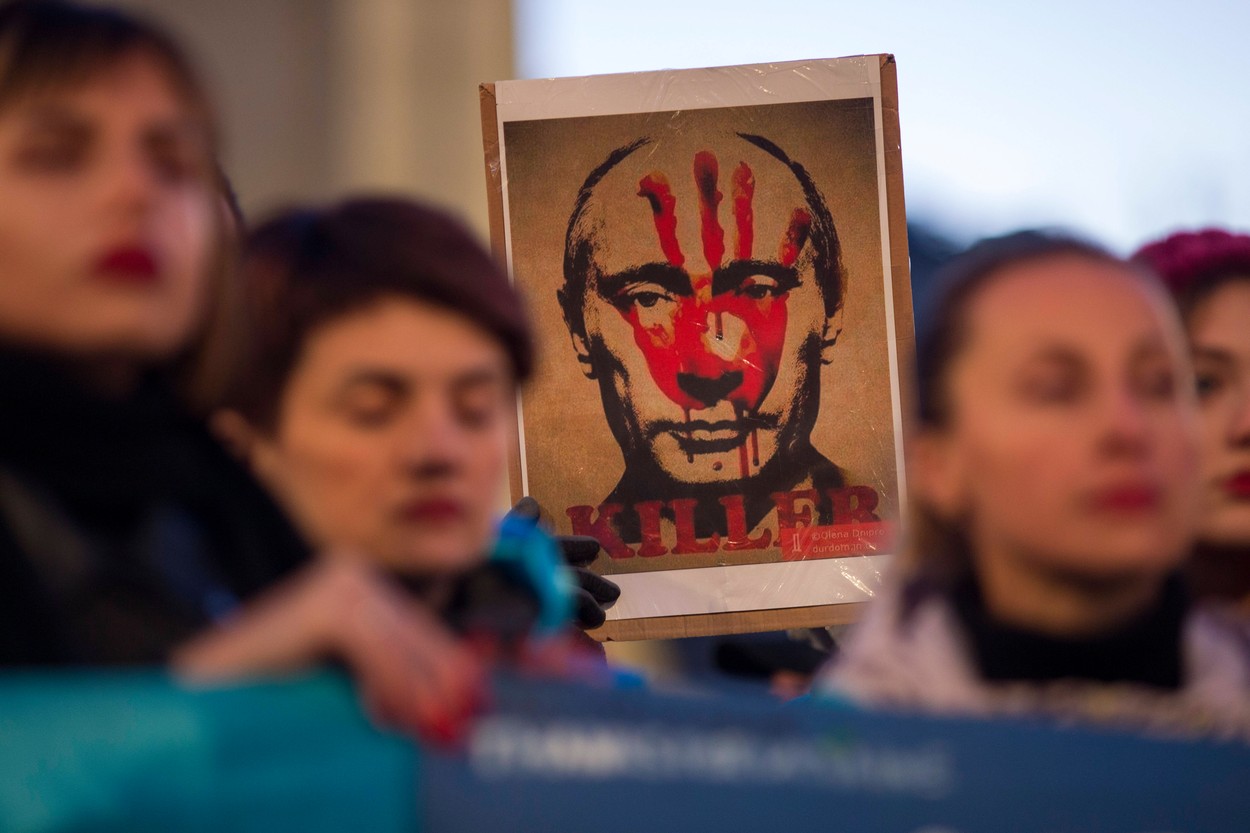 Ukrainians demonstrate in Madrid, Spain - 24 Feb 2023