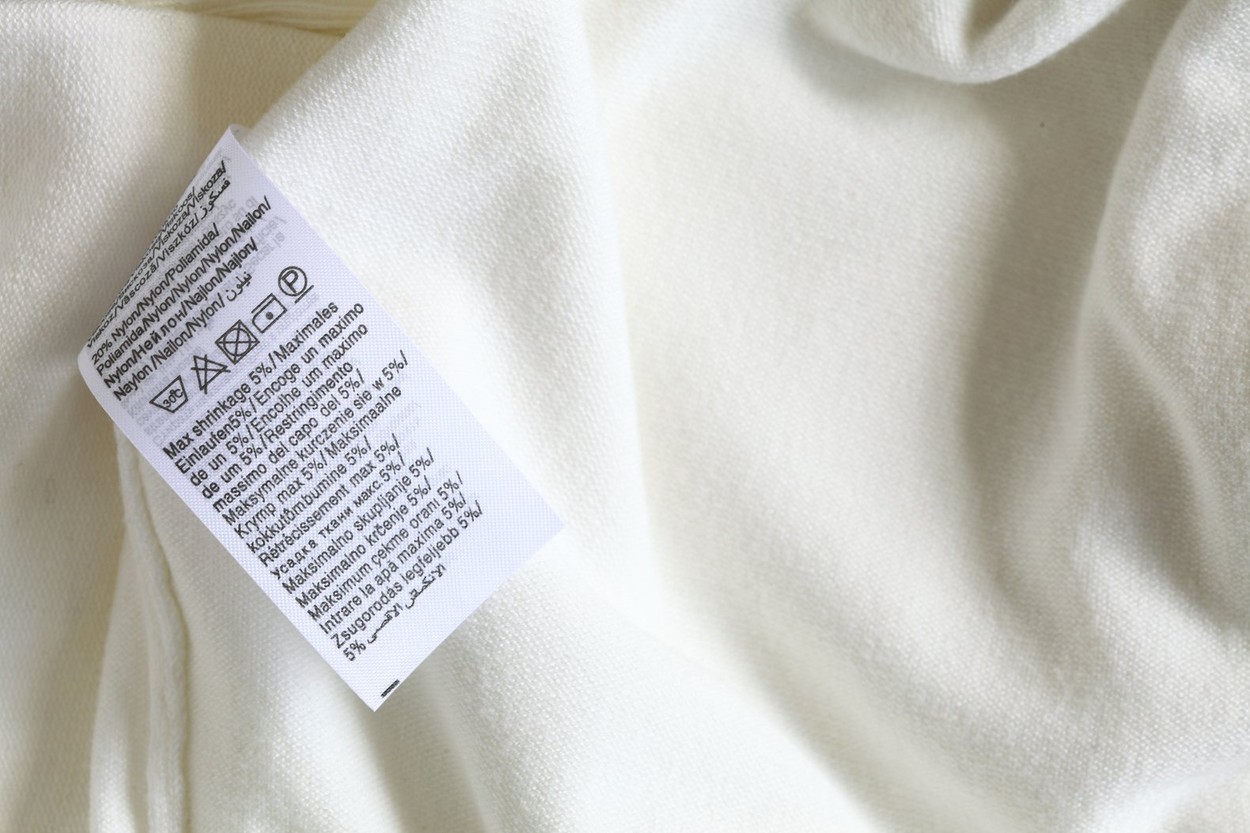 Close up view of a tag macro of clothing label