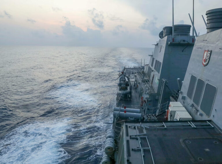 Arleigh Burke-class guided-missile destroyer USS Milius conducts underway operations, at an undisclosed location in South China Sea