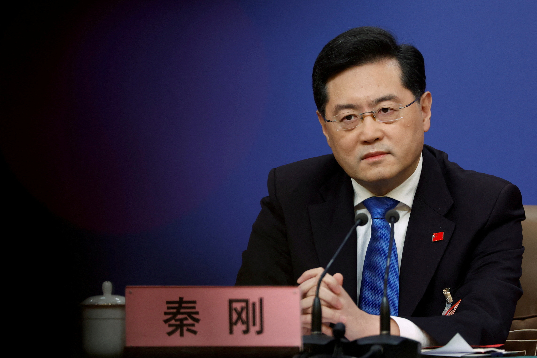 FILE PHOTO: Chinese Foreign Minister Qin Gang attends a news conference in Beijing