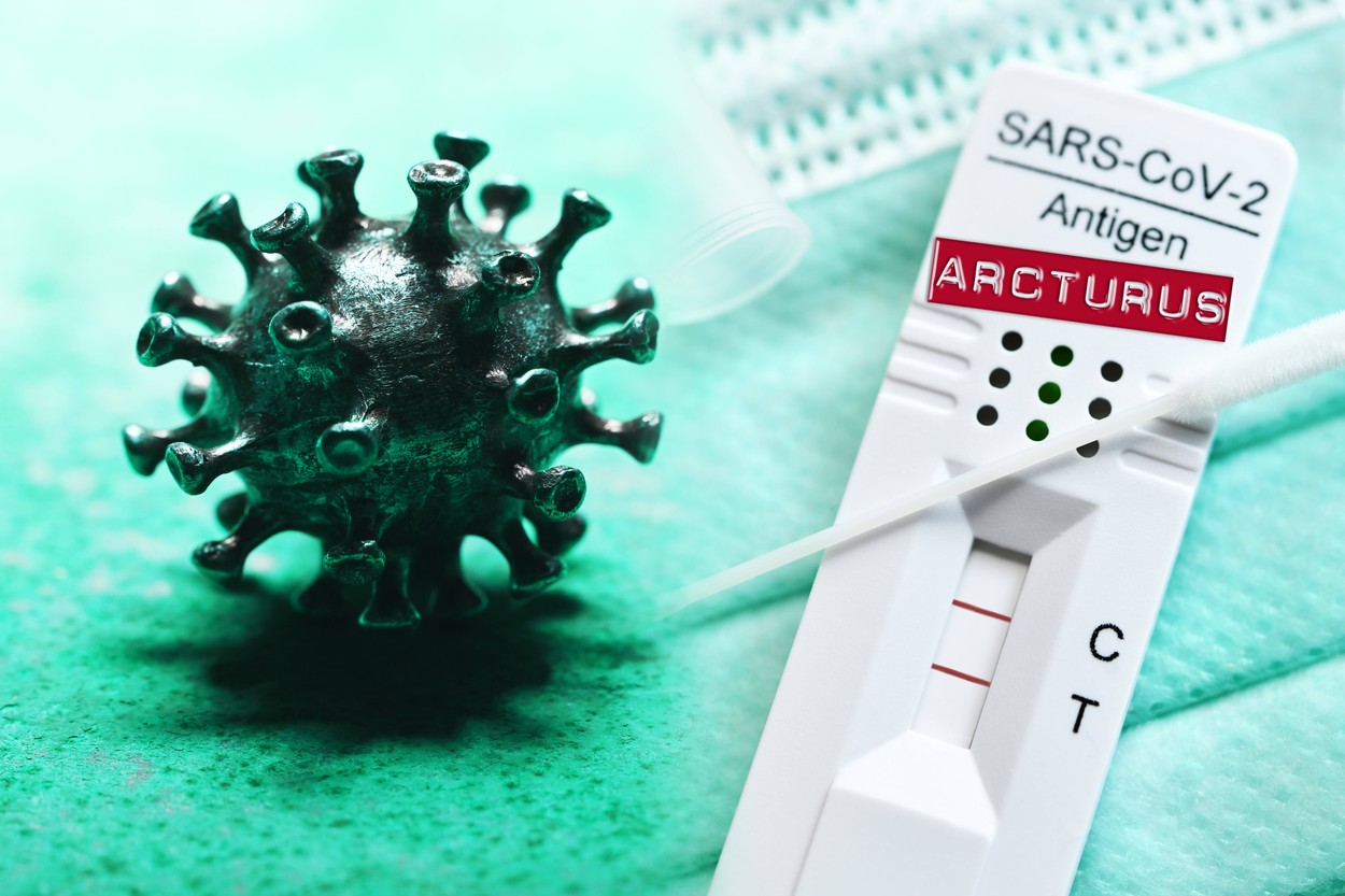 News Bilder des Tages FOTOMONTAGE, Neue Corona-Variante XBB.1.16 Arcturus mit positivem Corona-Schnelltest, Symbolfoto *