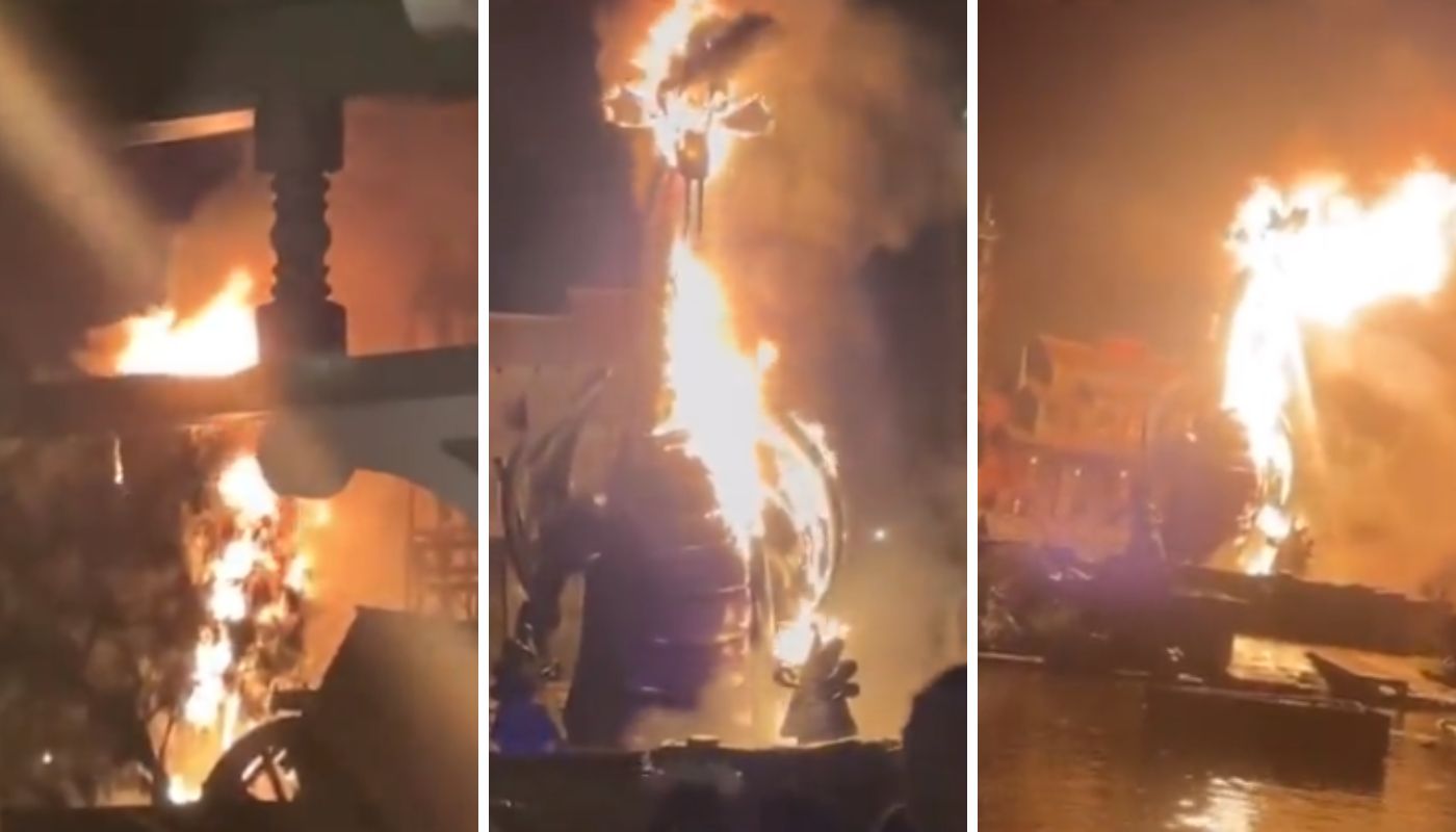 GRABS: Disneyland Dragon catches fire during Fantasmic performance