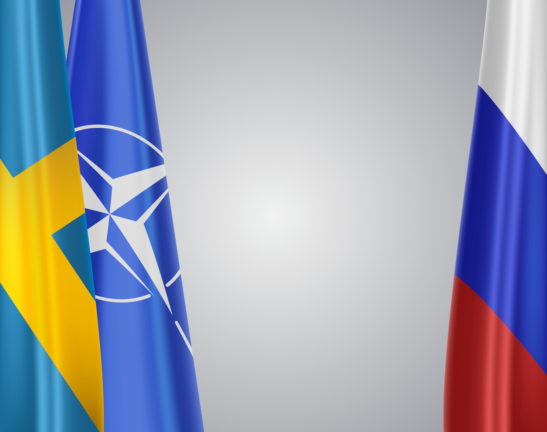 Sweddish and NATO flags opposite Russia flag conceptual illustration