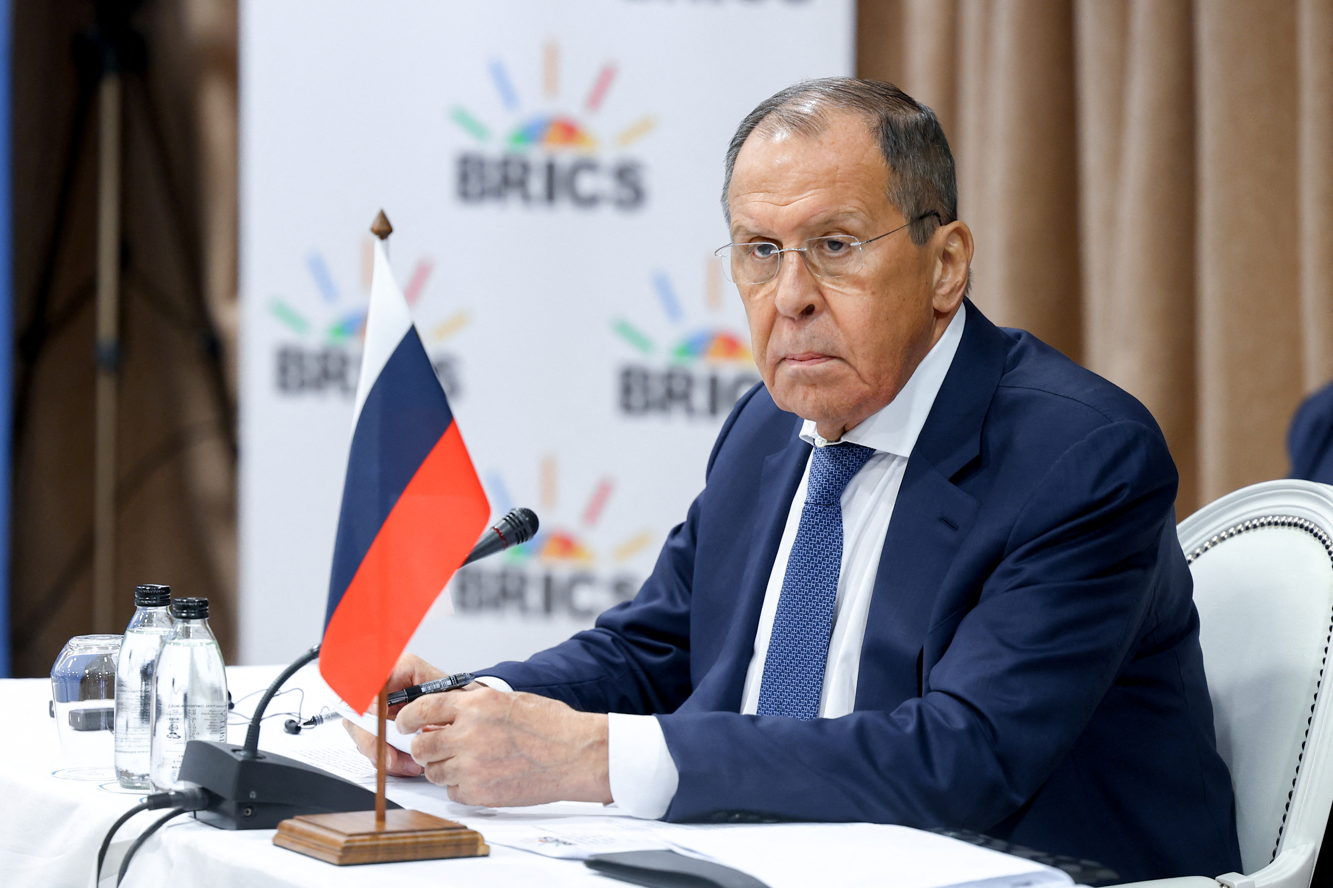 Russia's Foreign Minister Sergei Lavrov attends a meeting of foreign ministers from the BRICS countries, in Cape Town